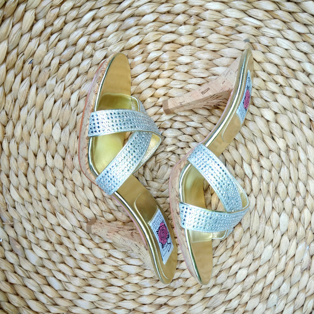 Special Occasions by Saugus Shoe gold high heel cork sandals NWT